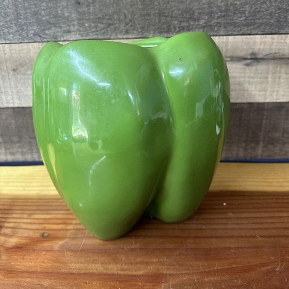 Vintage Art Pottery Green Bell Pepper Cookie Jar Ceramic Unique -no Lid - Picture 4 of 7